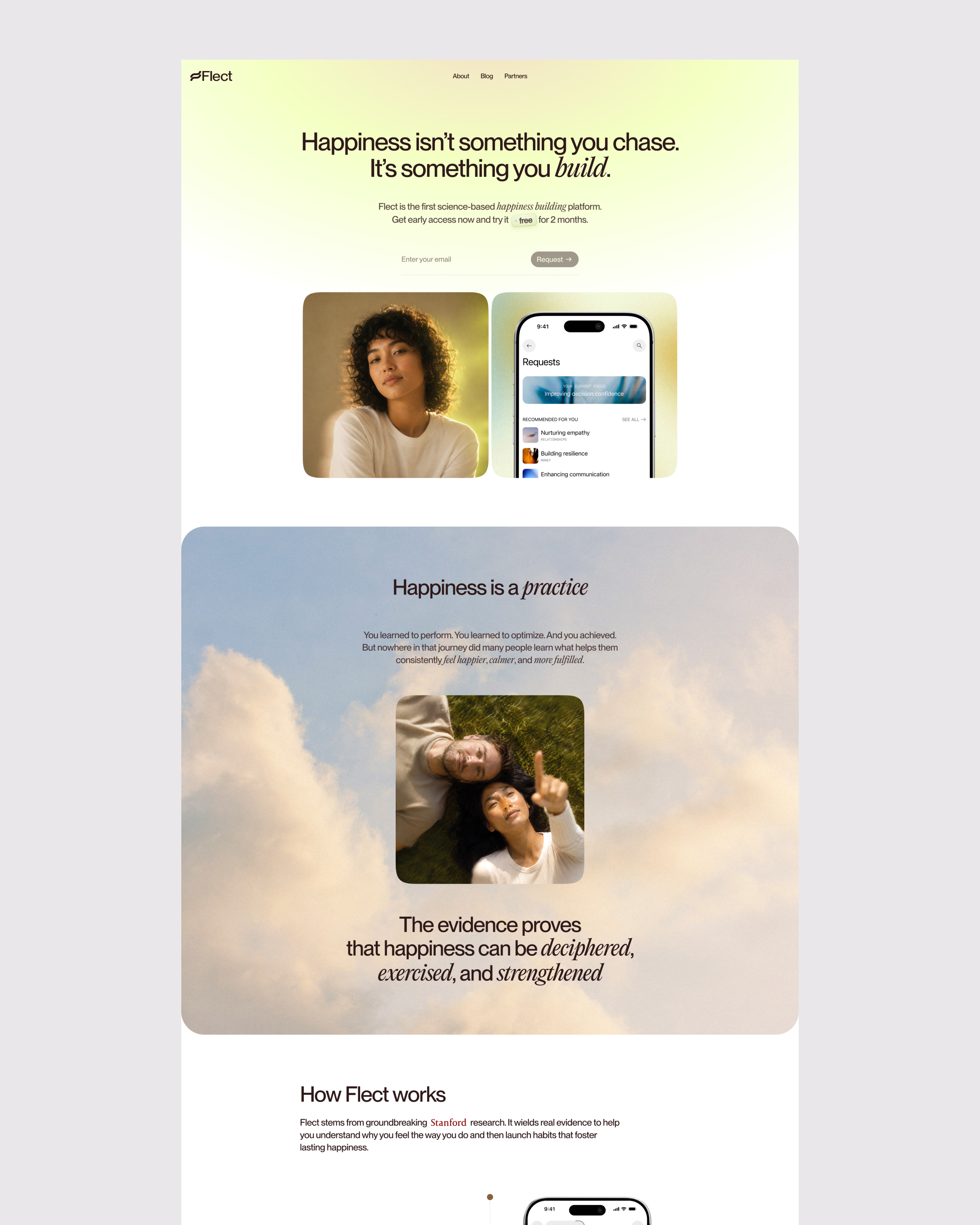 Landing page for Flect